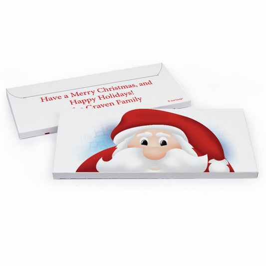 Deluxe Personalized Christmas Peeking Santa Candy Bar Favor Box