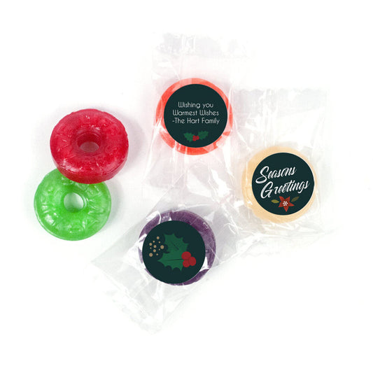 Personalized Holiday Pointsettia Seasons Greetings with Logo Life Savers 5 Flavor Hard Candy