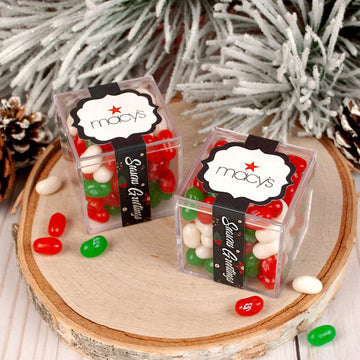 Personalized Christmas Add Your Logo Season's Greeting JUST CANDY favor cube with Jelly Belly Jelly Beans