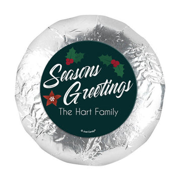 Personalized Holiday Pointsettia Seasons Greetings 1.25" Stickers (48 Stickers)