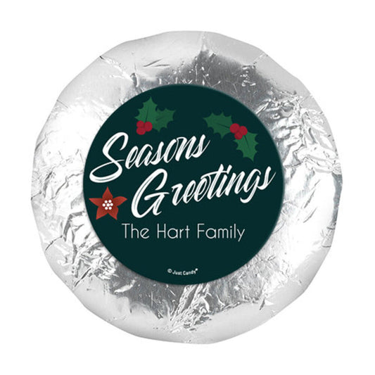 Personalized Holiday Pointsettia Seasons Greetings 1.25" Stickers (48 Stickers)