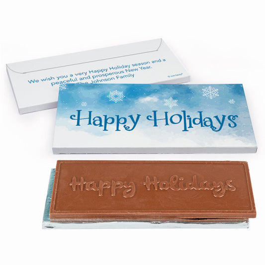 Deluxe Personalized Christmas Frosty Watercolors Chocolate Bar in Gift Box