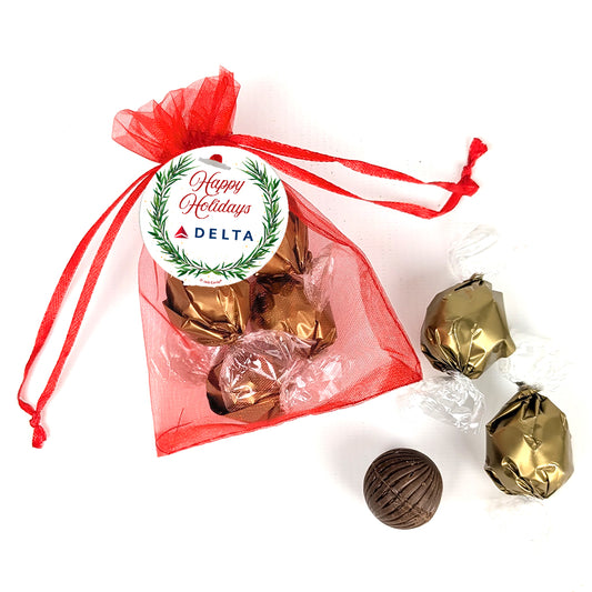 Personalized Christmas Dubai Truffles Organza Favor - Add Your Logo Wreath