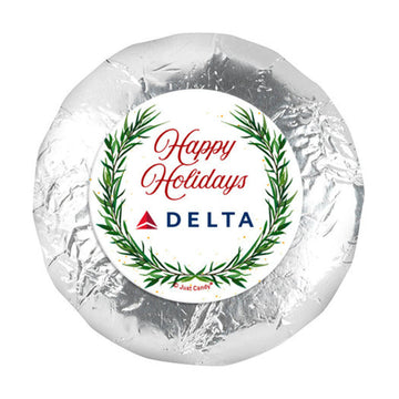Personalized Happy Holidays Winter Greenery 1.25" Stickers (48 Stickers)