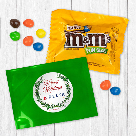 Personalized Happy Holidays Winter Greenery Candy Favor Bag - M&Ms or Skittles