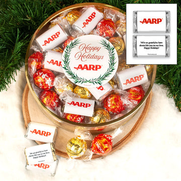 Add Your Logo Plastic Tin with Hershey's Miniatures and Lindt Truffles