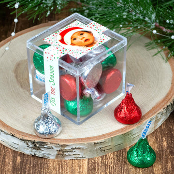 Personalized Christmas Confetti Add Your Photo JUST CANDY favor cube with Hershey's Kisses