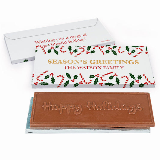 Deluxe Personalized Christmas Season's Greetings Poinsettia Chocolate Bar in Gift Box