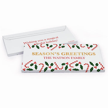 Deluxe Personalized Christmas Season's Greetings Poinsettia Candy Bar Favor Box