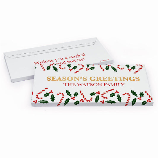 Deluxe Personalized Christmas Season's Greetings Poinsettia Candy Bar Favor Box