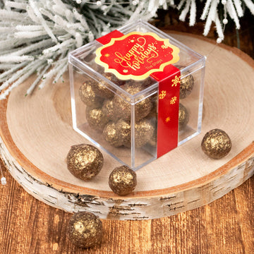 Personalized Happy Holidays JUST CANDY favor cube with Premium Sparkling Prosecco Cordials - Dark Chocolate