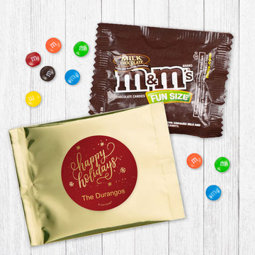 Personalized Golden Happy Holidays Candy Favor Bag - M&Ms or Skittles