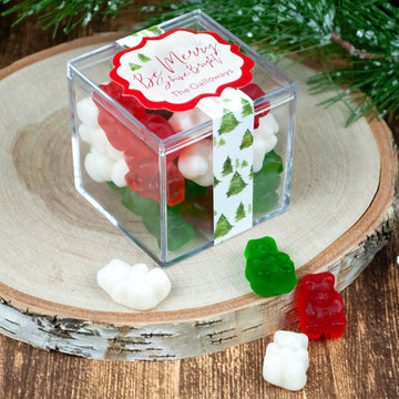 Personalized Christmas Be Merry JUST CANDY favor cube with Gummy Bears