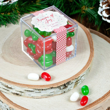 Personalized Christmas Season of Joy Season's Greeting JUST CANDY favor cube with Jelly Belly Jelly Beans