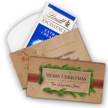 Deluxe Personalized Christmas Brown Paper Packages Lindt Chocolate Bar in Gift Box (3.5oz)