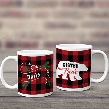 Personalized Plaid Sister Bear 11oz Mug Empty