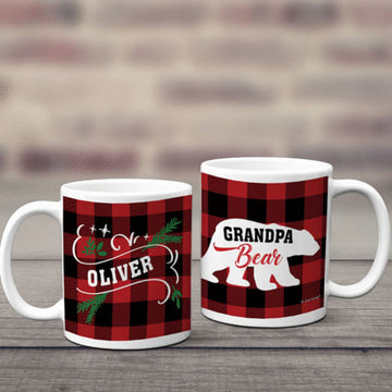 Personalized Plaid Grandpa Bear 11oz Mug Empty