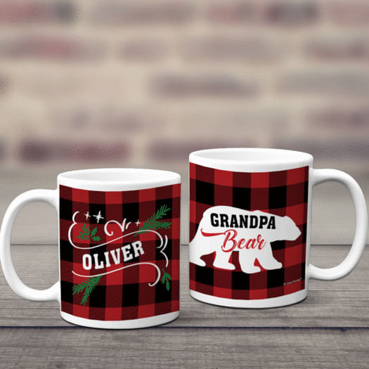 Personalized Plaid Grandpa Bear 11oz Mug Empty