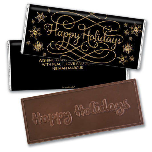 Happy Holidays Personalized Embossed Chocolate Bar Snowflake Ribbons