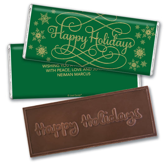 Happy Holidays Personalized Embossed Chocolate Bar Snowflake Ribbons