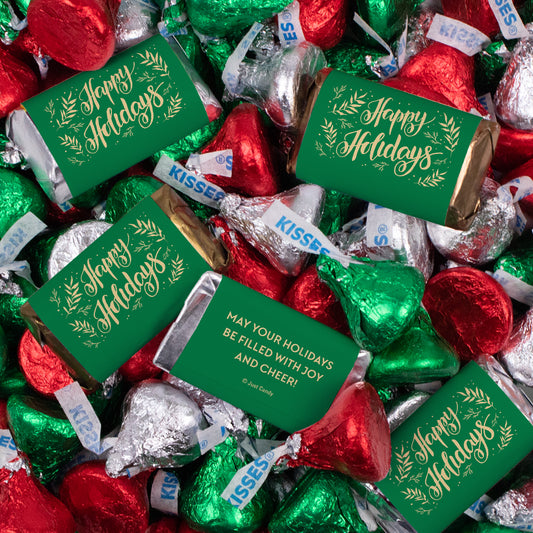Happy Holidays Green Flourish Hershey's Miniatures and Kisses