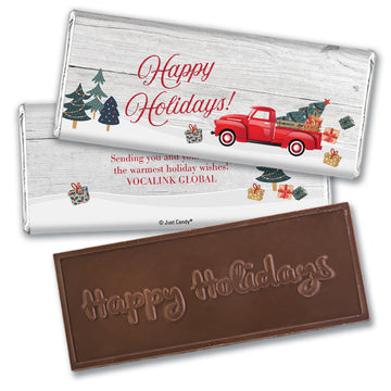 Personalized Christmas Red Truck Happy Holidays Embossed Chocolate Bar