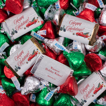 Happy Holidays Christmas Hershey's Chocolate Candy Mix Kisses and Miniatures - Red Truck