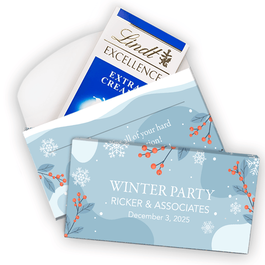 Deluxe Personalized Holly Holiday Berries Winter Party Lindt Chocolate Bar in Gift Box (3.5oz)