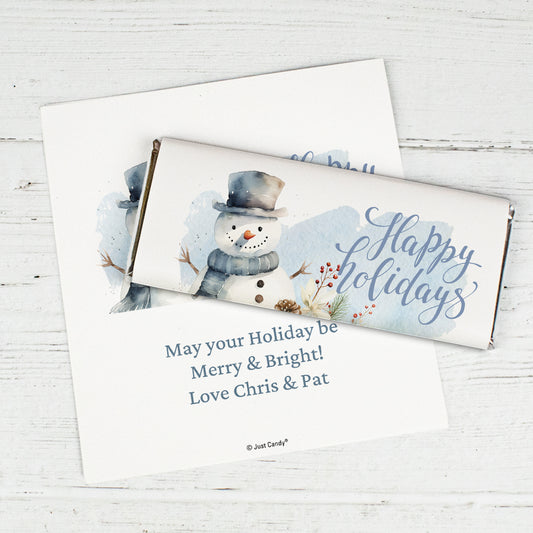 Personalized Happy Holidays Snowman Chocolate Bar Wrappers Only (6 Wrappers Per Sheet)
