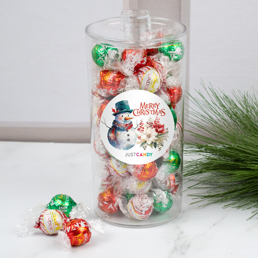 Personalized Merry Christmas Gift Tin with Lindor Truffles by Lindt - Jolly Snowman