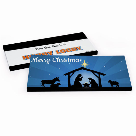 Deluxe Personalized Christmas Holy Night Nativity Candy Bar Favor Box