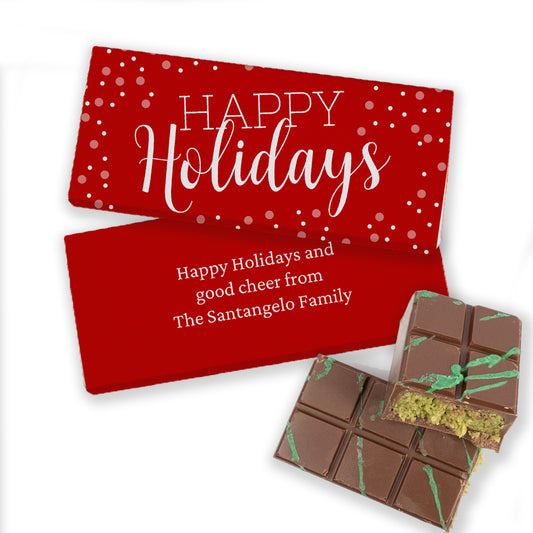 Personalized Happy Holidays Dubai Chocolate Bar 3.8oz