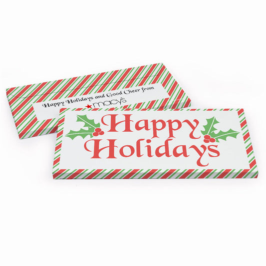 Deluxe Personalized Christmas Stripes Candy Bar Favor Box
