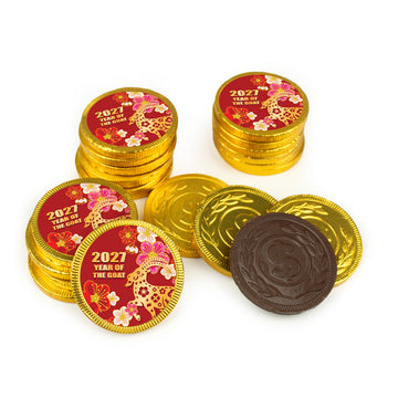 Chinese New Year Plum Blossoms Chocolate Coins with Stickers