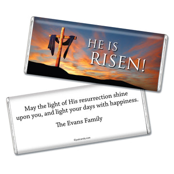 Easter Personalized Hershey's Milk Chocolate Bar He Is Risen Shrouded Cross