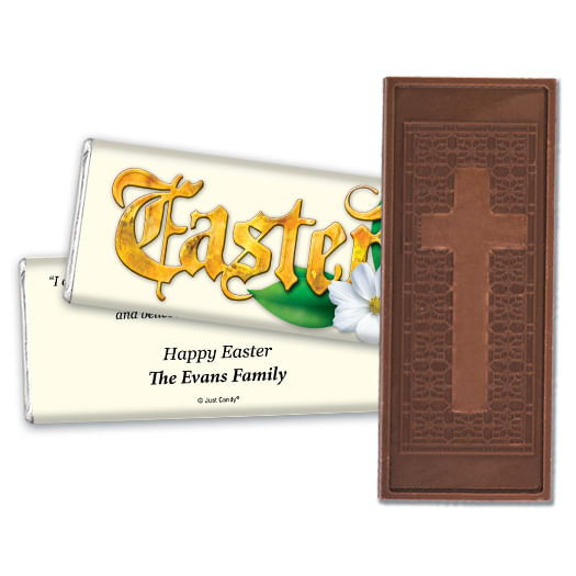 Easter Personalized Embossed Cross Chocolate Bar Gold Easter with John 11:25