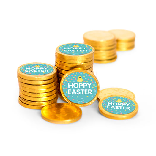 Easter Blue Chick Chocolate Coins with Stickers