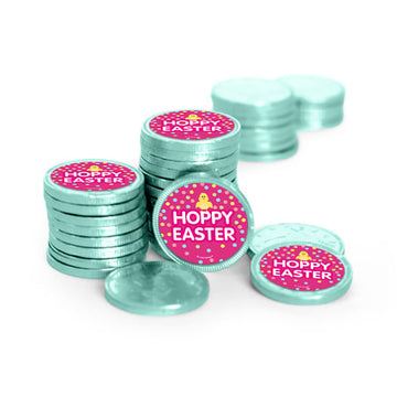 Easter Pink Chick Chocolate Coins with Stickers (84 Pack)