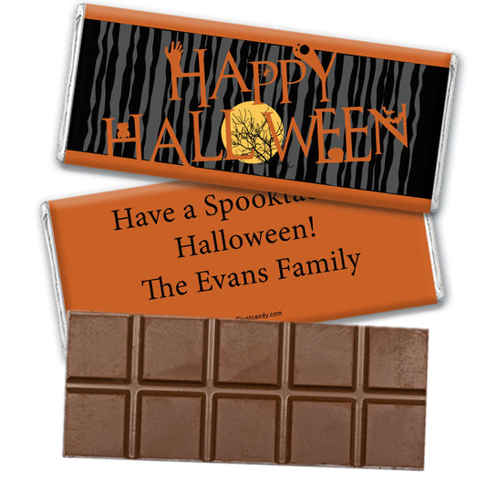 Halloween Personalized Belgian Chocolate Bar Full Moon Spooky Tree