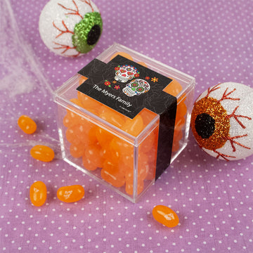 Personalized Halloween Festive Sugar Skulls JUST CANDY favor cube with Jelly Belly Jelly Beans