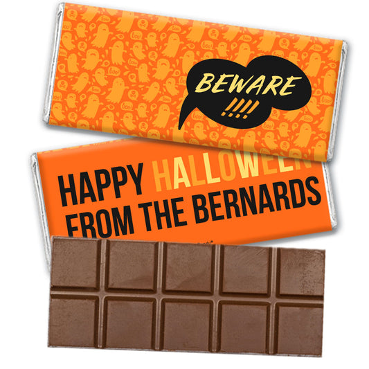 Personalized Halloween Spooky Phrases Belgian Chocolate Bar & Wrapper