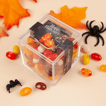 Personalized Halloween Ghostly Greetings JUST CANDY favor cube with Jelly Belly Jelly Beans