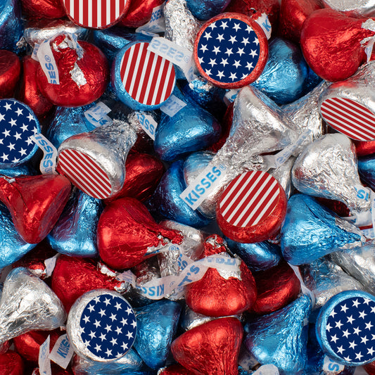 Assembled Patriotic Hershey's Kisses Candy 13.6oz Bag 85ct and Stars & Stripes Stickers