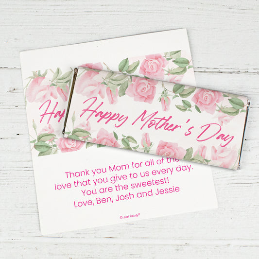 Mother's Day Personalized Chocolate Bar Wrappers Only (6 Wrappers Per Sheet) - Soft Roses