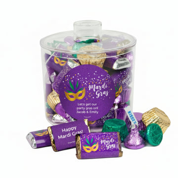 Personalized Mardi Gras Big Easy Container with Hershey's Mix