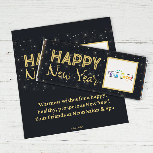 New Year's Eve Personalized Standard Chocolate Bar Wrappers - Happy New Years (6 Wrappers Per Sheet)