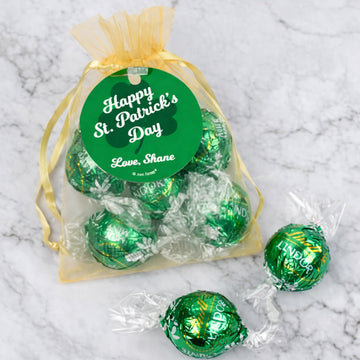 Personalized St. Patrick's Day Clover Lindor Truffles by Lindt in Organza Bags with Gift Tag