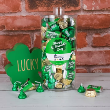 Personalized St. Patrick's Day Clover Canister 2 lb - Add Your Logo