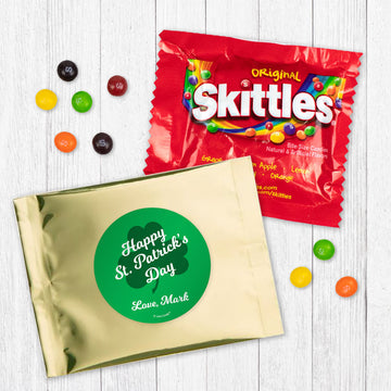 Personalized St. Patrick's Day Clover Fun Size Candy Favors M&Ms or Skittles