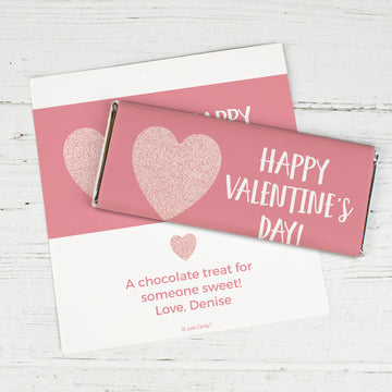 Valentine's Day Personalized Glitter Pink Heart Chocolate Bar Wrappers Only (6 Wrappers Per Sheet)